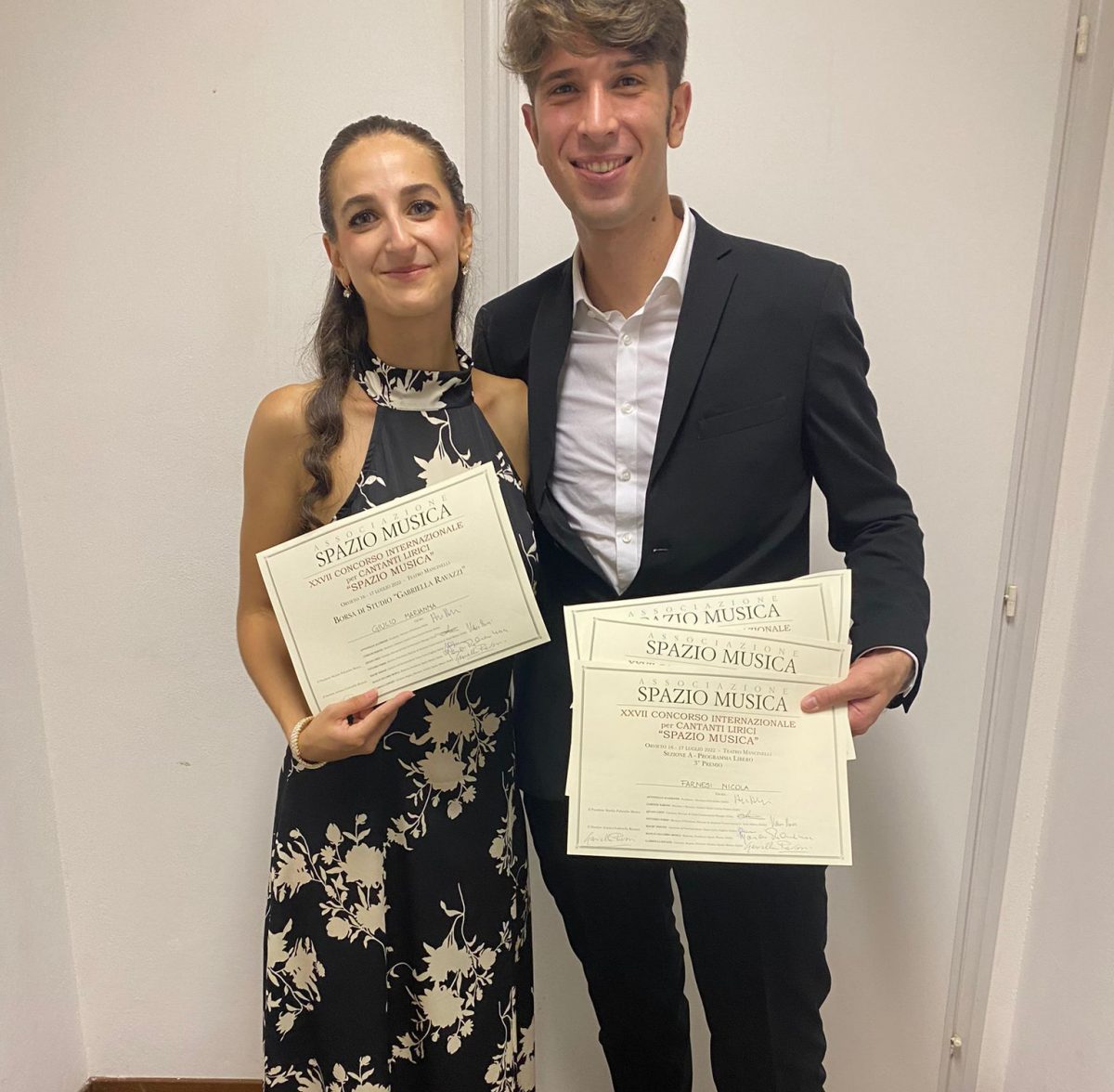 Marianna Giulio e Nicola Farnesi premiati a Orvieto al concorso Spazio Musica