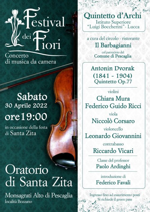 Il Quintetto d’Archi dell’ISSM “Boccherini” in concerto per Santa Zita