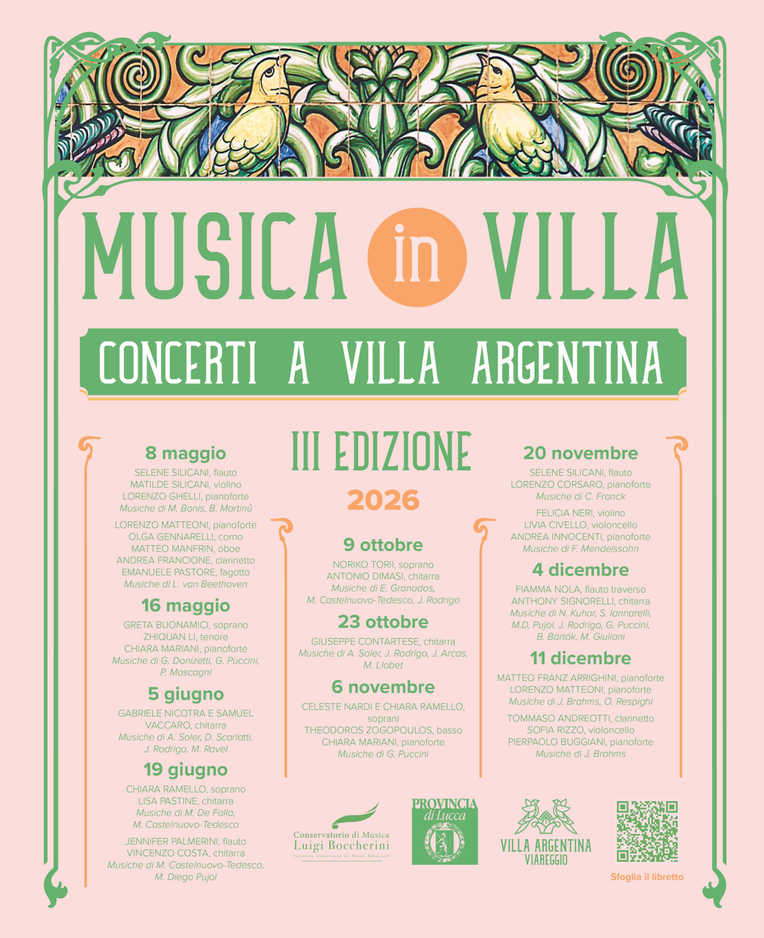 MUSICA IN VILLA – TORNA L’APPUNTAMENTO CON LA MUSICA CLASSICA ESEGUITA DAGLI STUDENTI DEL ‘BOCCHERINI’ A VILLA ARGENTINA